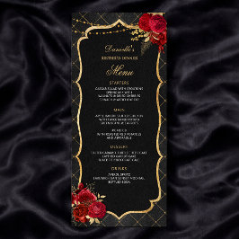 Menu de Jantar de Aniversário Preto, Vermelho e Do
