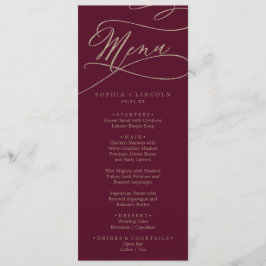 Menu de Jantar de Casamento com Caligrafia Burgund