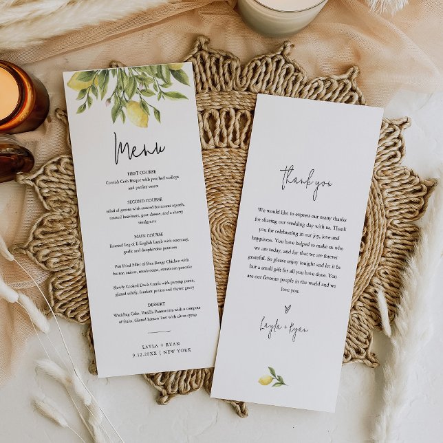 Menu de Jantar de Casamento de Limão Cidro (Criador carregado)