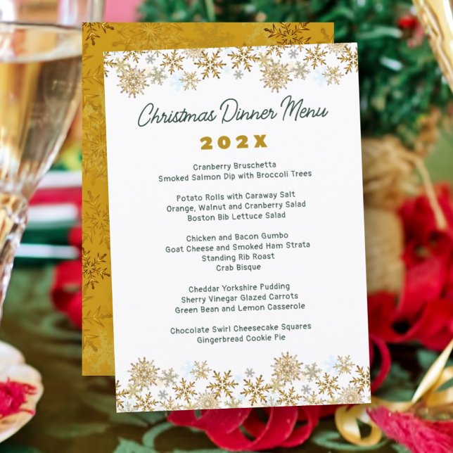 Menu de Jantar de Natal Branco Flocos de Neve Dour (Criador carregado)