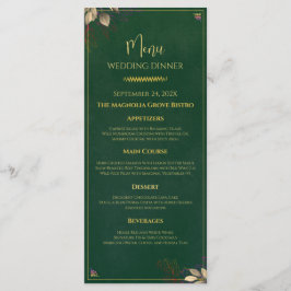 Menu de Jantar de Noiva Elegante Esmeralda Verde e