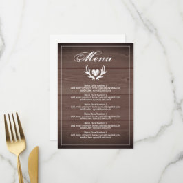Menu de jantar de recepção de casamento em madeira