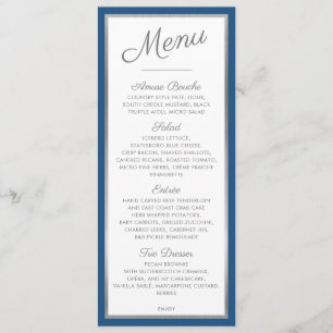 MENU DE JANTAR ELEGANTE recepção moderna azul cinz