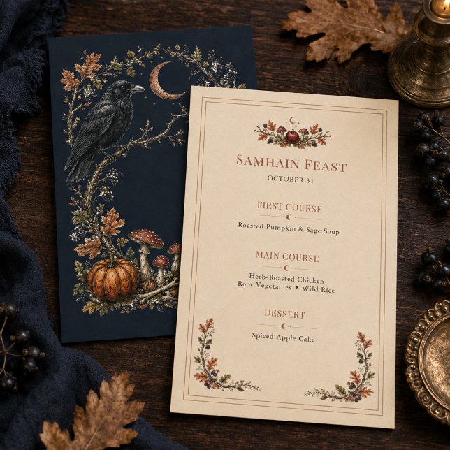 Menu de Jantar Personalizado de Samhain Vitoriano  (Personalized Victorian Samhain Raven Dinner Menu)