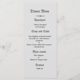 Menu de janto de casamento branco de cinzas clássi
