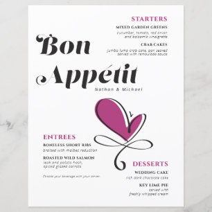 Menu de Janto de Casamento de Aparência Bon