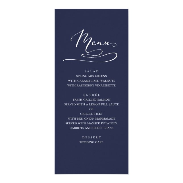 menu de janto de casamento de marinho. Azul simple (Frente)