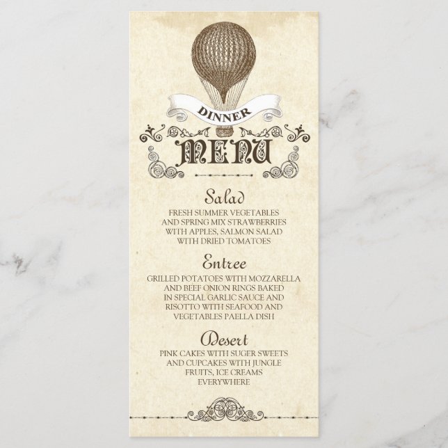 Menu de janto de casamento do balão de ar quente d (Frente)