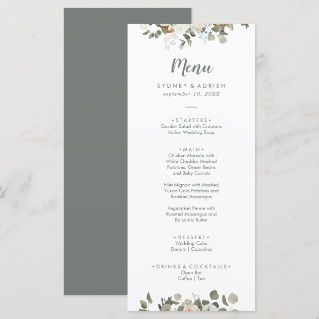 Menu de Janto de Casamento Floral de inverno (Frente/Verso)