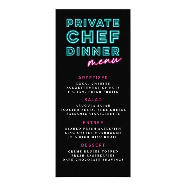 Menu de Janto de Chef Privado Neon Blue & Pink (Frente)