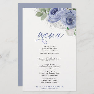 Menu de Janto de Evento Floral Azul e Silver Water