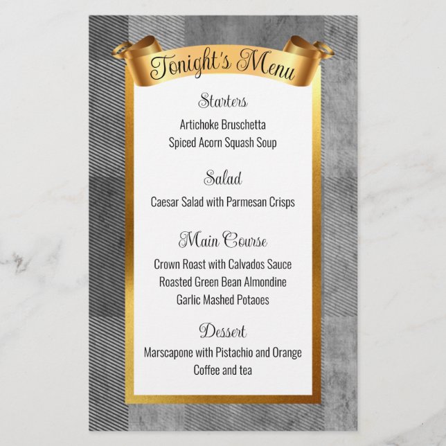 Menu de janto de Natal para catering em ouro puro (Frente)