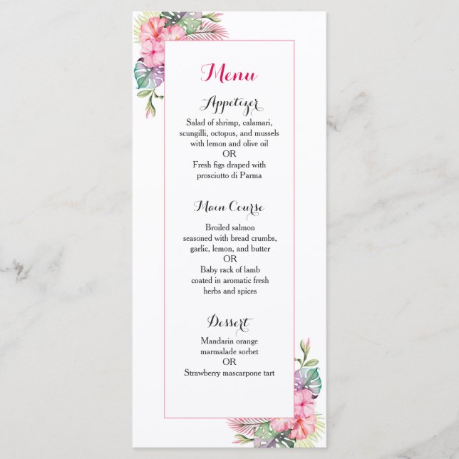 Menu de janto de recepções de casamento de flores  (Frente)