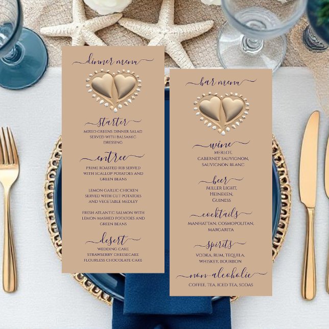 Menu de Janto e Bar do Sand Hearts do Casamento de (Beach Wedding Sand Hearts Dinner & Bar Menu )