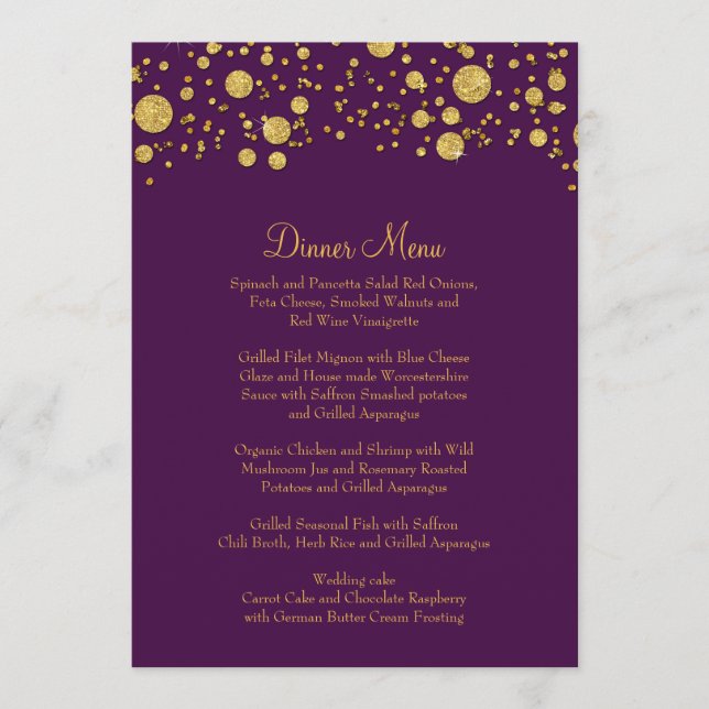 Menu de Janto Elegante de Ponto de Confetti Glitte (Frente)