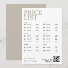 Menu de Lista de Preços de Bela do Modern Boho Peq