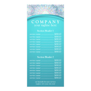 Menu de lista de preços do Snowflake mandala