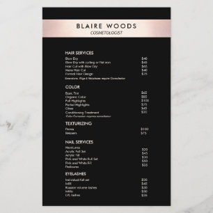 Menu de Lista de Preços Dourados do Rosa Negro M