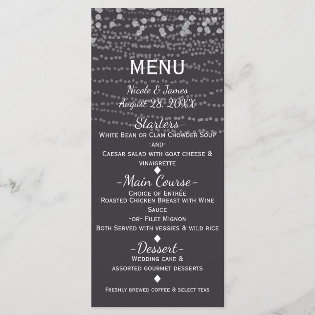 Menu de Luzes de Corda Elegante Moderno para Casam (Frente)