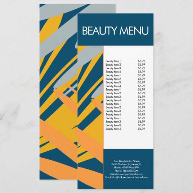 Menu de Maquiagem de Beleza Moderna Tropical (Frente/Verso)