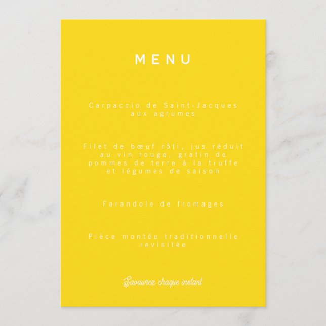 Menu de mariage Colorus - Jaune Citron (Frente)