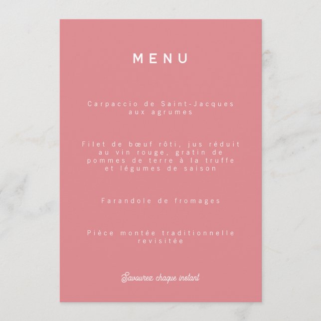 Menu de mariage Colorus - Rose (Frente)