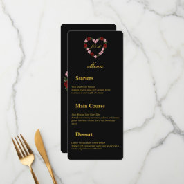 Menu de mariage noir coeur floral