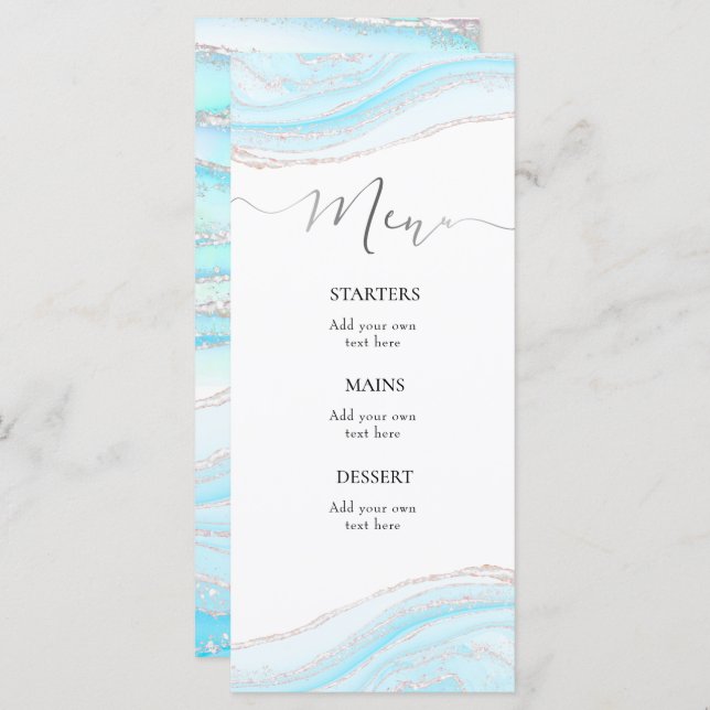 Menu de mármore azul pastel (Frente/Verso)