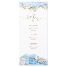 Menu de mármore de fluido de tinta azul