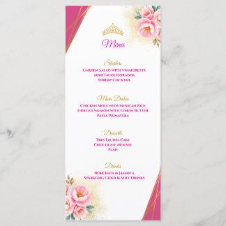 Menu de Mesa da Quinceañera, Floral e Dourada, ros