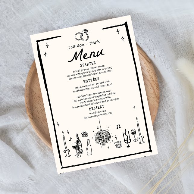 Menu de Mesa de Casamento Branco Preto Escrito Man (Criador carregado)