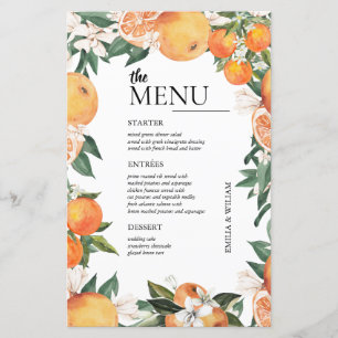 Menu de Mesa de Casamento de Laranjas Românticas