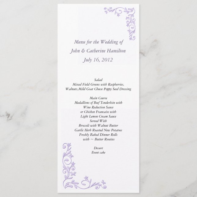 Menu de Mesa de Casamento Magra Personalizado (Frente)