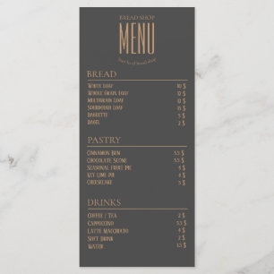 Menu de Mesa do Café Pequeno da Bakery