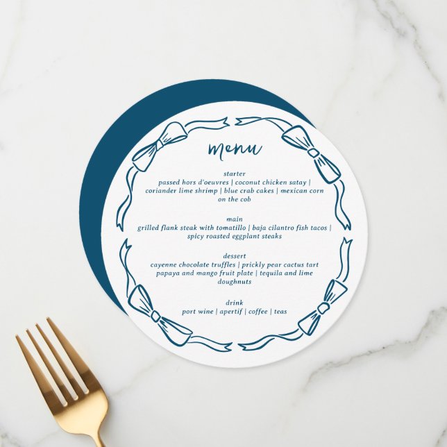 Menu de Moldura de Arco Azul e Branco Doodle (Frente/Verso In Situ)