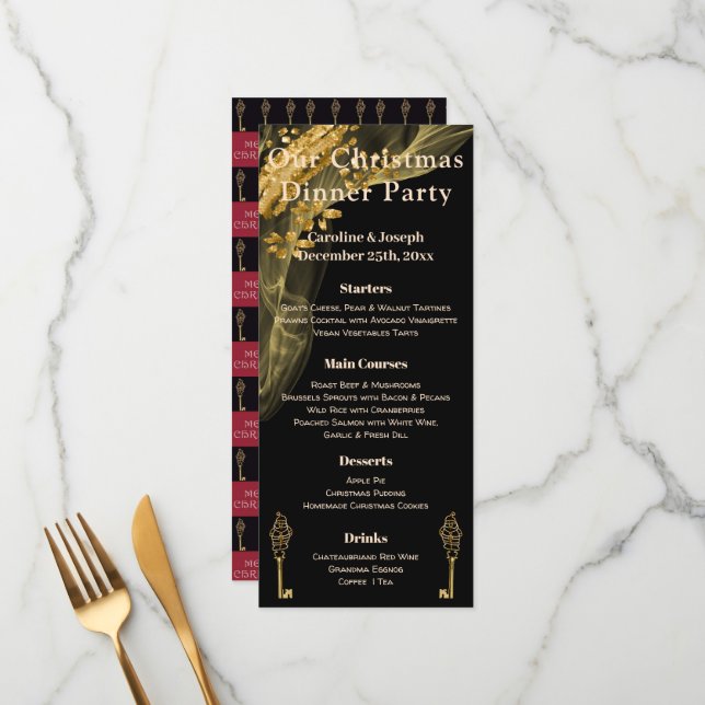 Menu de Natal com Preto & Dourado Elegante e Papai (Frente/Verso In Situ)
