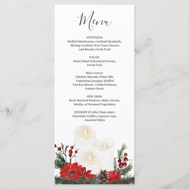 Menu de Natal do Winter Greenery (Frente)