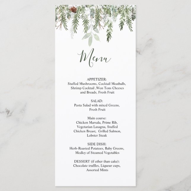 Menu de Natal do Winter Greenery (Frente)