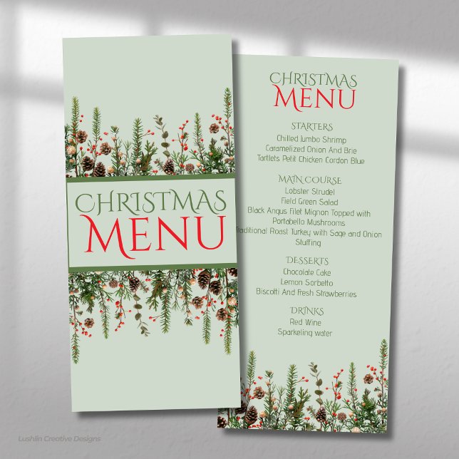 Menu de Natal Elegante de Foliagem de Festa (Criador carregado)
