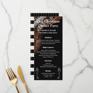 Menu de Natal Elegante Preto e Prateado com Snowma