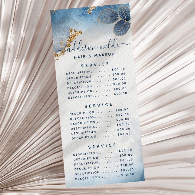 Menu de Negócios Folhas de Aquarela Azul Dourado (Criador carregado)