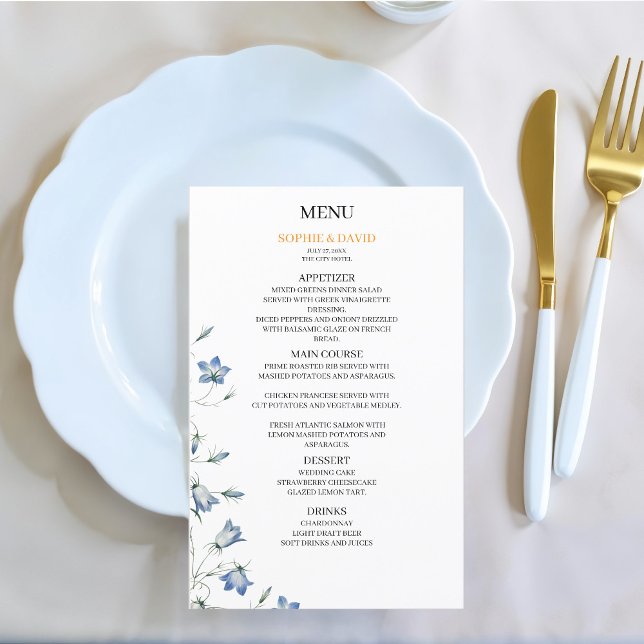 Menu de Orçamento de Casamento Azul Floral Elegant (Criador carregado)