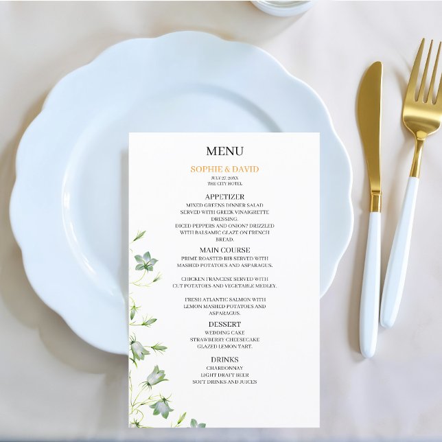 Menu de Orçamento de Casamento Verde Floral Elegan (Criador carregado)