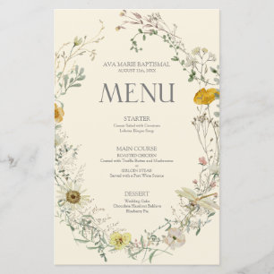 Menu de outono de Verão de Aquarelas de Flores Sel