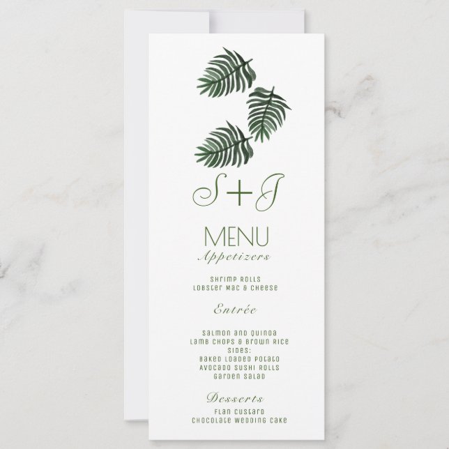 Menu de pintura tropical em aquarela com folhas de (Frente)