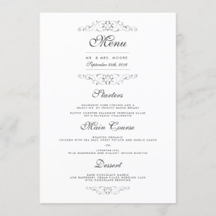 Menu de prata antigo do comensal de casamento do