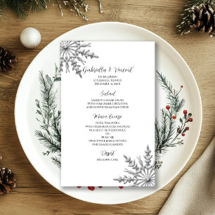 Menu de prata do casamento no inverno do floco de