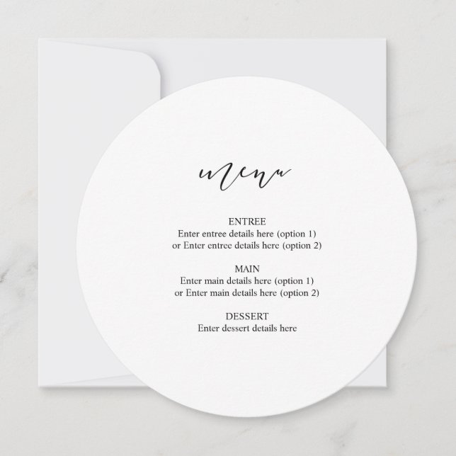 Menu de Prato de Casamento em Círculo Caligrafia E (Frente)