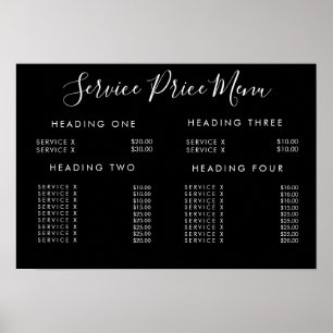 Menu de Preço de Serviço Poster Impresso Personali