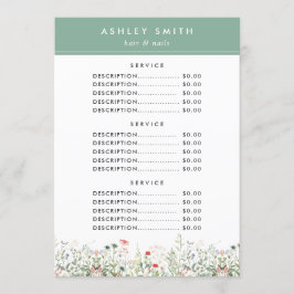 Menu de Preço Sombra de Flores Selvagens